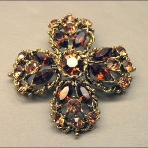 Vintage Weiss Amber Colored Diamante Stone Brooch